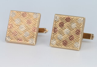 A pair of 9ct 3 colour gold square cufflinks 12.8 grams 