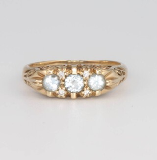 A 9ct yellow gold aquamarine and diamond ring size N, 2.4 grams