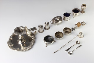 A Sterling silver candle snuffer and minor silver condiments, weighable silver 290 grams 