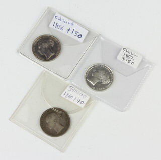 Three shillings 1852, 1856 and 1860