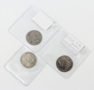 Three George II shillings 1758 