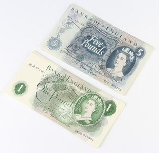 One pound notes, consecutive numbers S82B011901 to S82B011920 and five pound notes consecutive numbers M24896169 to M24896173