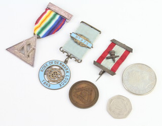 A Rose of Denmark silver and enamelled centenary jewel Lodge 1863, a Royal Ark Mariners jewel, a Mark token etc