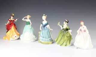 Five Royal Doulton figures - Clarinda HN2724 23cm, Emily HN4093 22cm, Simone HN2378 18cm, Belle HN3703 22cm and Tender Moment HN3303 18cm 