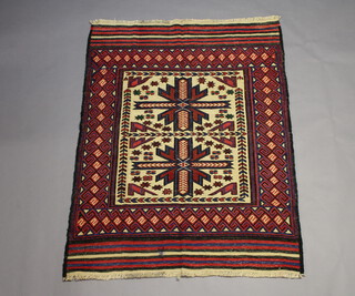 A blue, white and red ground Gulbarjasta rug with central medallion within a multi-row border 170cm x 127cm 