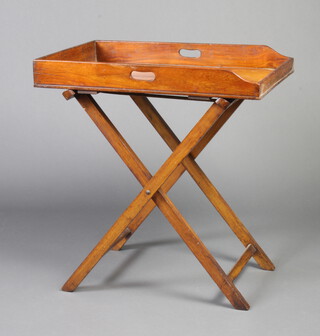 A Victorian rectangular mahogany butler's tray on folding stand 80cm h x 76cm w x 50cm d 