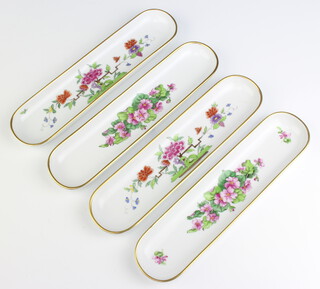 Four modern Dresden rounded rectangular pin trays decorated with flowers 23cm 