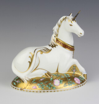 A Royal Crown Derby Imari pattern paperweight - mythical unicorn, no.483 of 1750, gold stopper, 14cm 