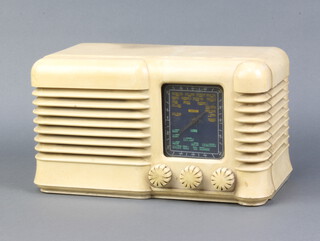 An unmarked Art Deco radio contained in a white Bakelite case