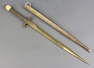 A Continental gilt metal poinyard with 26.5cm blade, gilt scabbard and ivory pommel 