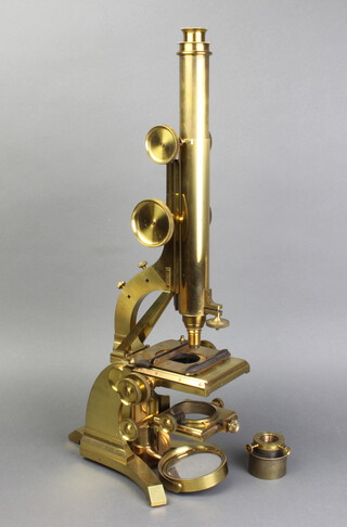 A 19th Century Pillischer no.1000 brass single pillar microscope 
