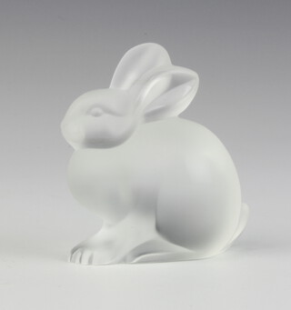 A Lalique frosted glass figure of a seated rabbit etched lower case Lalique France, 7cm, boxed