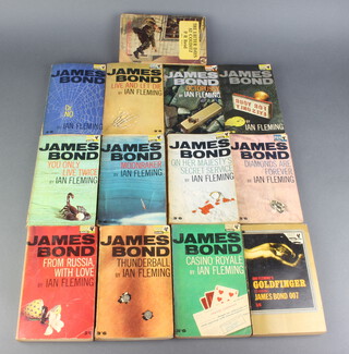Twelve various Pan James Bond paperback books including Casino Royal 1964, Live & Let Die 1956, Moonraker 1964, Diamonds are Forever 1965, From Russia with Love 1965, Dr No 1964, Gold Finger 1964, For Your Eyes Only 1964, Thunderball 1964, On Her Majesty's Secret Service 1965, You Only Live Twice 1966, Octopussy 1968 together with 1 vol P R Reid, The latter Days at Colditz 1955