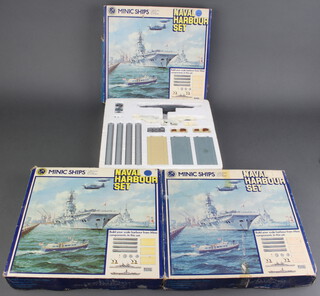 Three Minic Naval Harbour sets, boxed