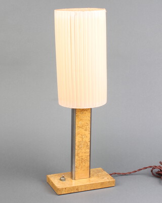 An Art Deco figured walnut and chrome table lamp raised on a rectangular base 26cm h x 18cm w x 12cm d 