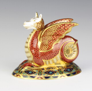 A Royal Crown Derby Imari pattern paperweight - The Wessex Wyvern no.1545 of 2000, gold stopper 13cm 