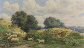 Joseph Dakin (1859-1914), watercolour signed and dated 1871, study of a shepherd and flock in a moorland setting 26cm x 44cm 