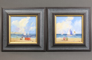Alan King, oil on board a pair, Cornish beach scenes, 11.5cm x 11.5cm 