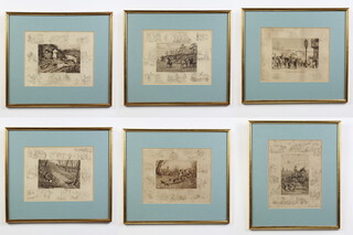 Frank Paton, 1855-1909, etchings, a set of 6 hunting studies with amusing vignette border, 20cm x 25cm  