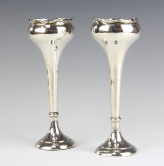A pair of Edwardian style silver tapered posy vases Birmingham, 18cm 