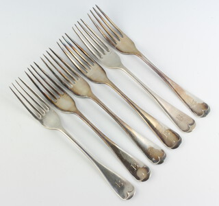 A set of 6 silver forks with engraved monogram Sheffield 1918, 1919 and 1920, 410 grams 