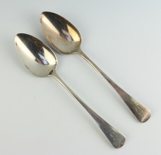 A pair of George III silver table spoons, London 1807, 115 grams 