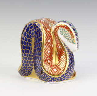 A Royal Crown Derby Imari pattern paperweight in the form of a Cobra, second, (no stopper) 8cm 