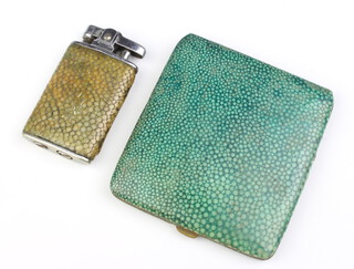 A 1930's shagreen covered metal cigarette case together with a ditto Ronson cigarette lighter 