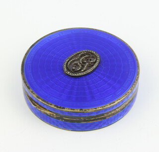 A circular silver and guilloche enamel marcasite set compact 5.5cm 