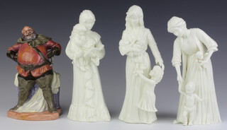 Three Royal Worcester figures - New Arrival 21cm, First Steps 21cm and Once Upon a Time 21cm together with a Royal Doulton figure Falstaff HN2054 19cm 