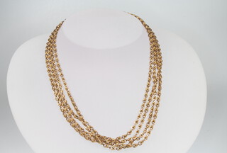A 9ct yellow gold muff chain, 144cm, 33.2 grams