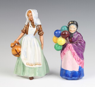 A Royal Doulton figure - The Milk Maid HN2057 17cm and Balloons Woman by Arcadia China 41cm 