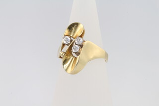 A 14ct yellow gold diamond set ring size N
