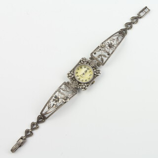A lady's silver and marcasite wristwatch 
