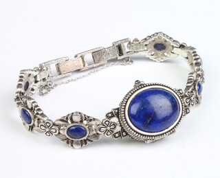 A lady's silver and lapis lazuli wristwatch 
