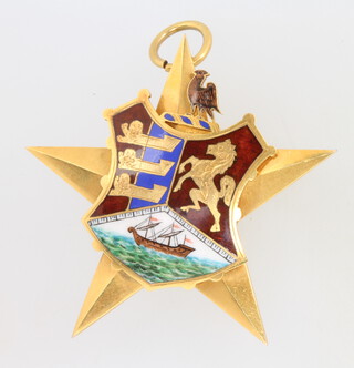 A 9ct yellow gold enamelled Masonic jewel, dated 1907/1908, 52mm, 15.2 grams 