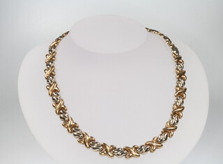 A 9ct two colour gold flat link necklace 41cm, 27.7 grams
