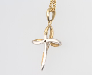 A 9ct 2 colour gold cross pendant and chain 3.4 grams