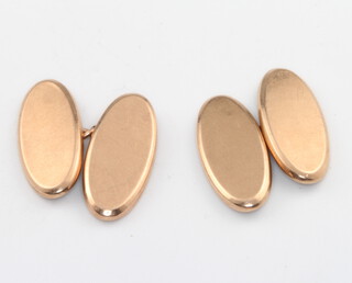 A pair of 9ct rose gold oval cufflinks 3.5 grams