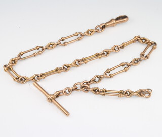 A 9ct yellow gold fancy link Albert with T-Bar and clasp 25 grams