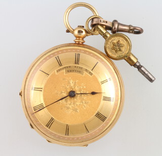 A lady's 18ct yellow gold fob watch with champagne dial 