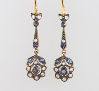 A pair of silver gilt sapphire and diamond drop earrings 