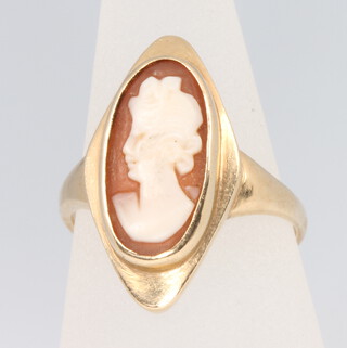 A 9ct yellow gold cameo ring, size N, 3.8 grams