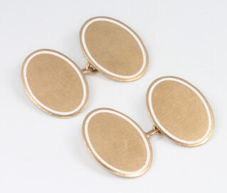A pair of 9ct yellow gold enamelled oval cufflinks 6.3 grams 