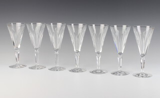 Seven Waterford Crystal tapered wine glasses 18cm 