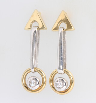A pair of 14ct 2 colour gold diamond earrings, 6.7 grams