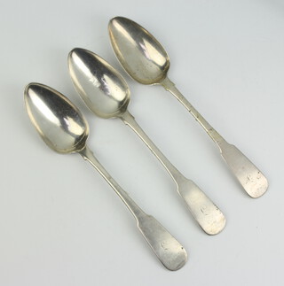 A set of three 19th Century Scottish provincial silver Old English table spoons, Andrew Davidson Dundee, 185 grams 
