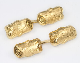 A pair of 18ct yellow gold cufflinks in the form of tree trunks, 4.8 grams