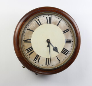 A fusee wall clock with 31cm painted dial with Roman numerals and cast brass bezel, the dial was previously painted County Council and now whitened out, the 11cm brass back plate marked 6421 complete with pendulum (no key) 