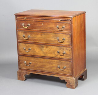 A Georgian style mahogany chest with brushing slide and 4 long drawers with brass swan neck drop handles, raised on bracket feet 82cm h x 75cm w x 38cm d 